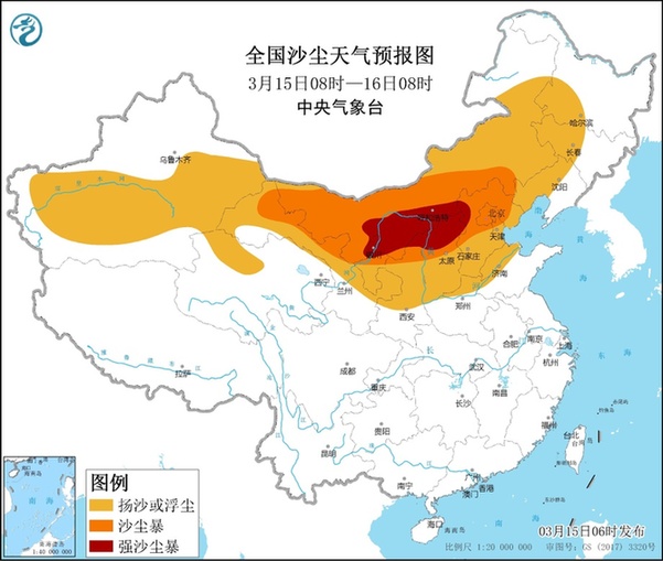 沙尘暴预警升级：北方12省市出现大范围黄沙